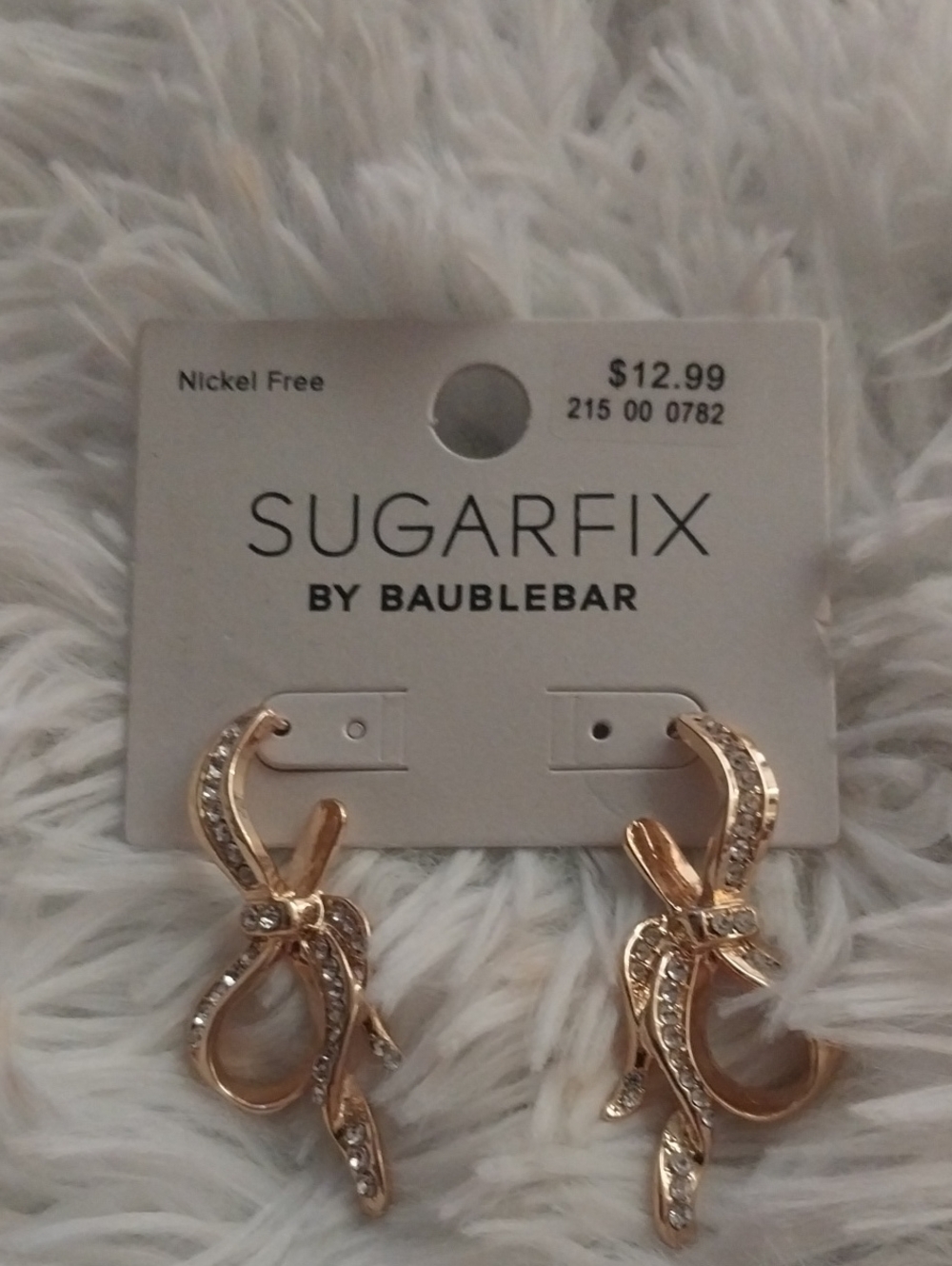 Gold Ribbon Crystal Drop Earrings